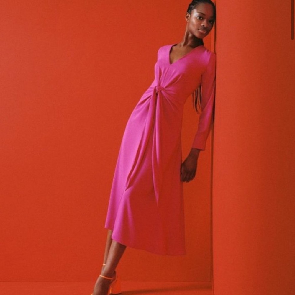 Bow midi dress in pink, Size 2